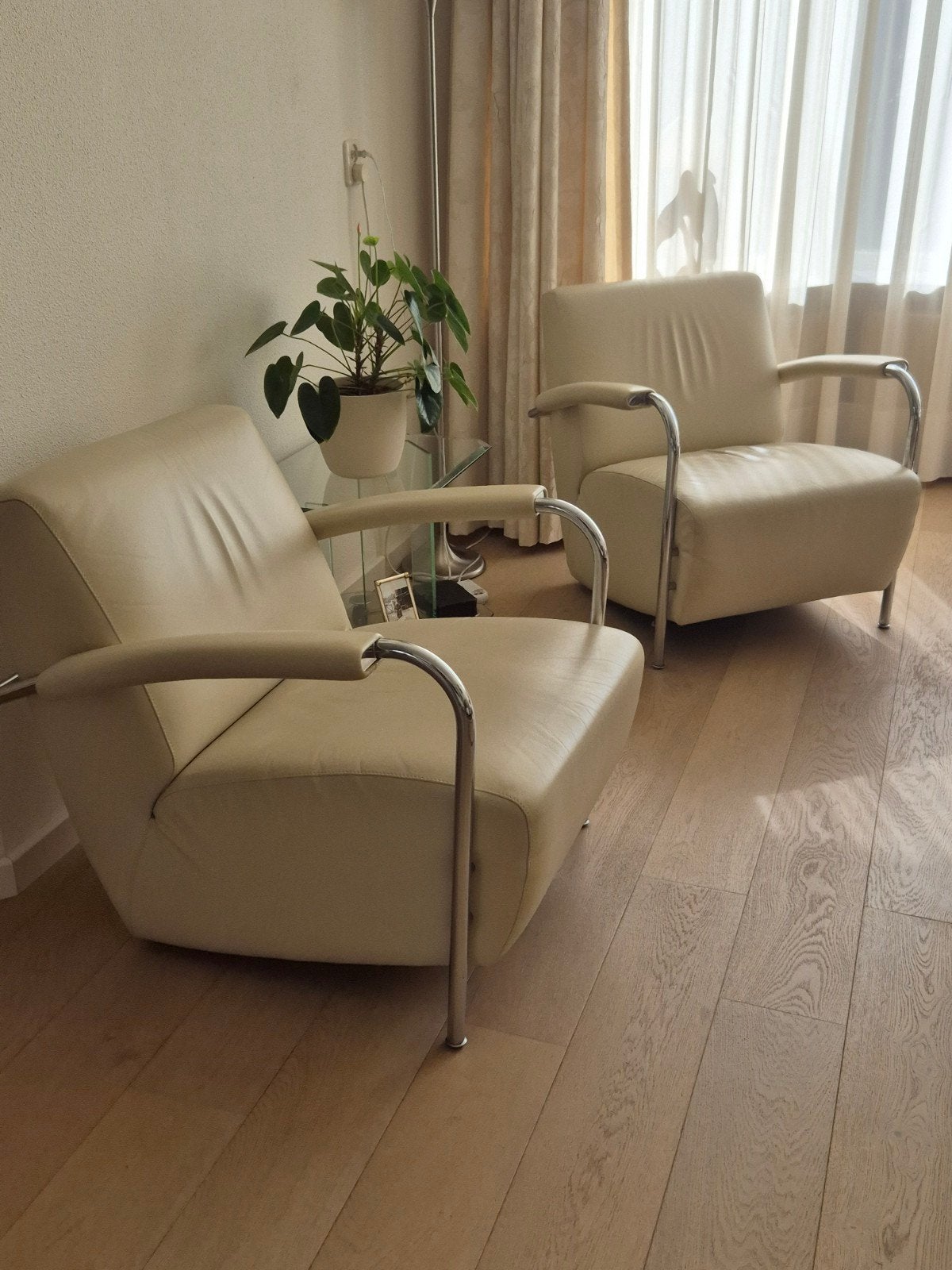 2 goede Leolux Scylla design fauteuils in leer room kleur, Ophalen, Gebruikt, Leer, Lande stijl