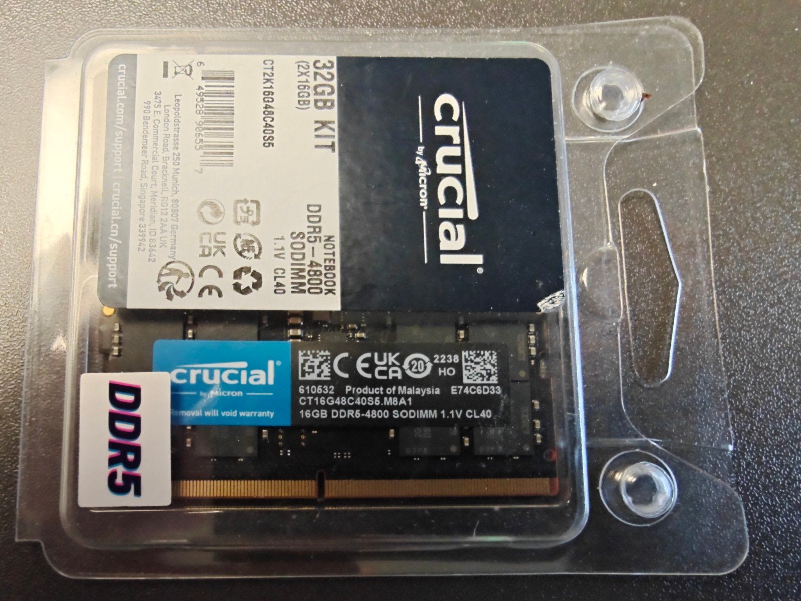 Crucial 32GB DDR5-4800 SODIMM Laptop Geheugen Kit, Computers en Software, RAM geheugen, 32 GB, Nieuw, Ophalen of Verzenden, DDR5