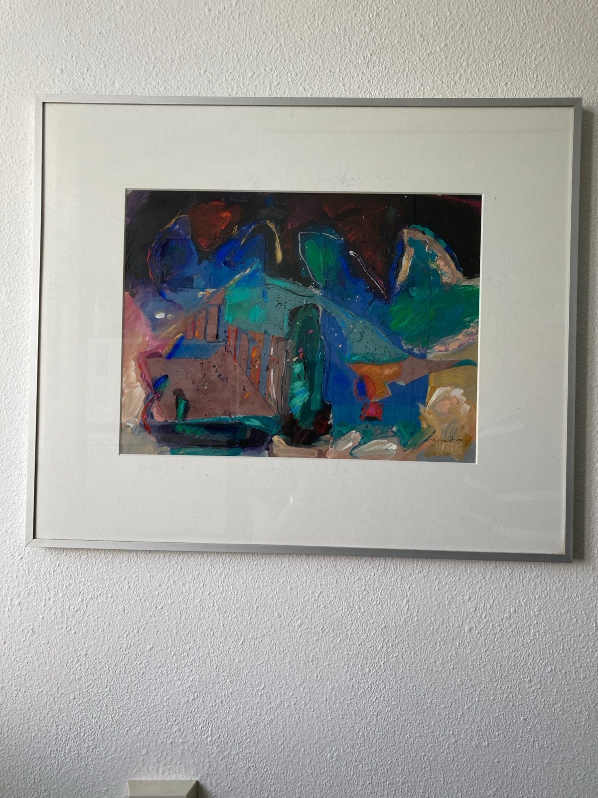 Abstract Schilderwerk met Textiel door Elly Smidt (1953), Ophalen, Abstract, Ingelijst, Gemengde techniek