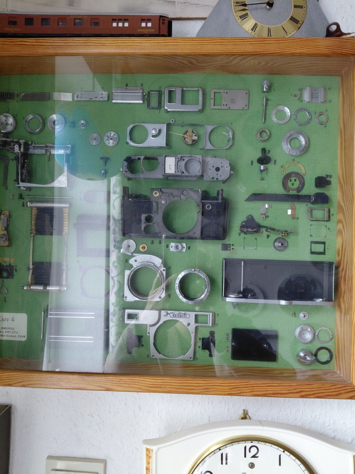 Ingelijste Contax camera onderdelen - Uniek decoratiestuk, Overige merken, Overige typen, Ophalen, Gebruikt