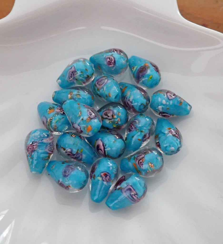 Turquoise Glas Kralen met Bloemmotief, Verzenden, Nieuw, Kraal