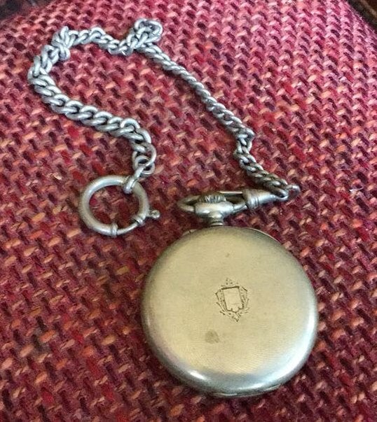 Antieke Zakhorloge aan Ketting - Zilver?, Ophalen of Verzenden, Staal, Overige merken, Met ketting