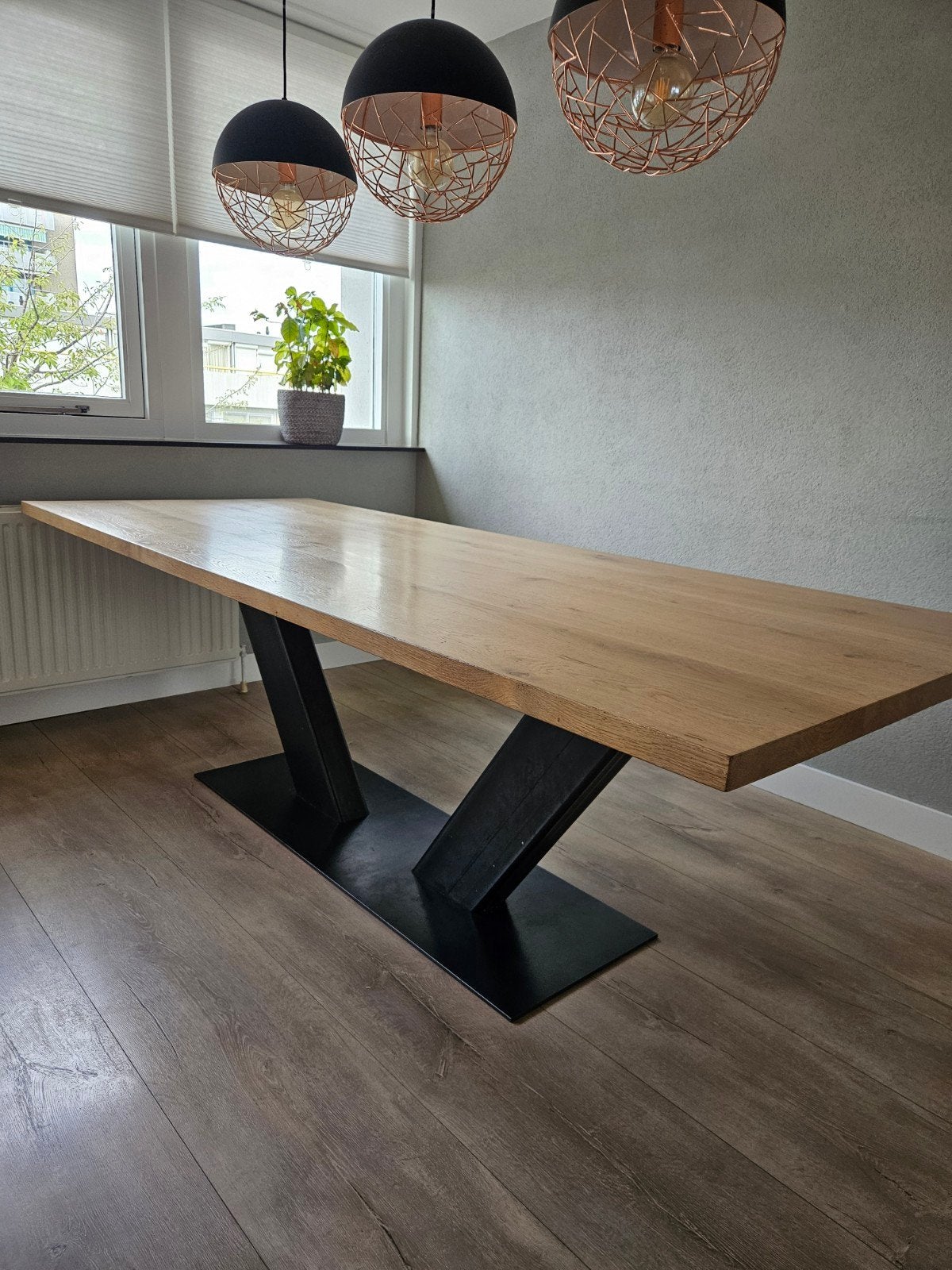 Eiken eettafel met stalen V-poot - 250x100x78cm, Ophalen, 100 tot 150 cm, Eikenhout, 200 cm of meer