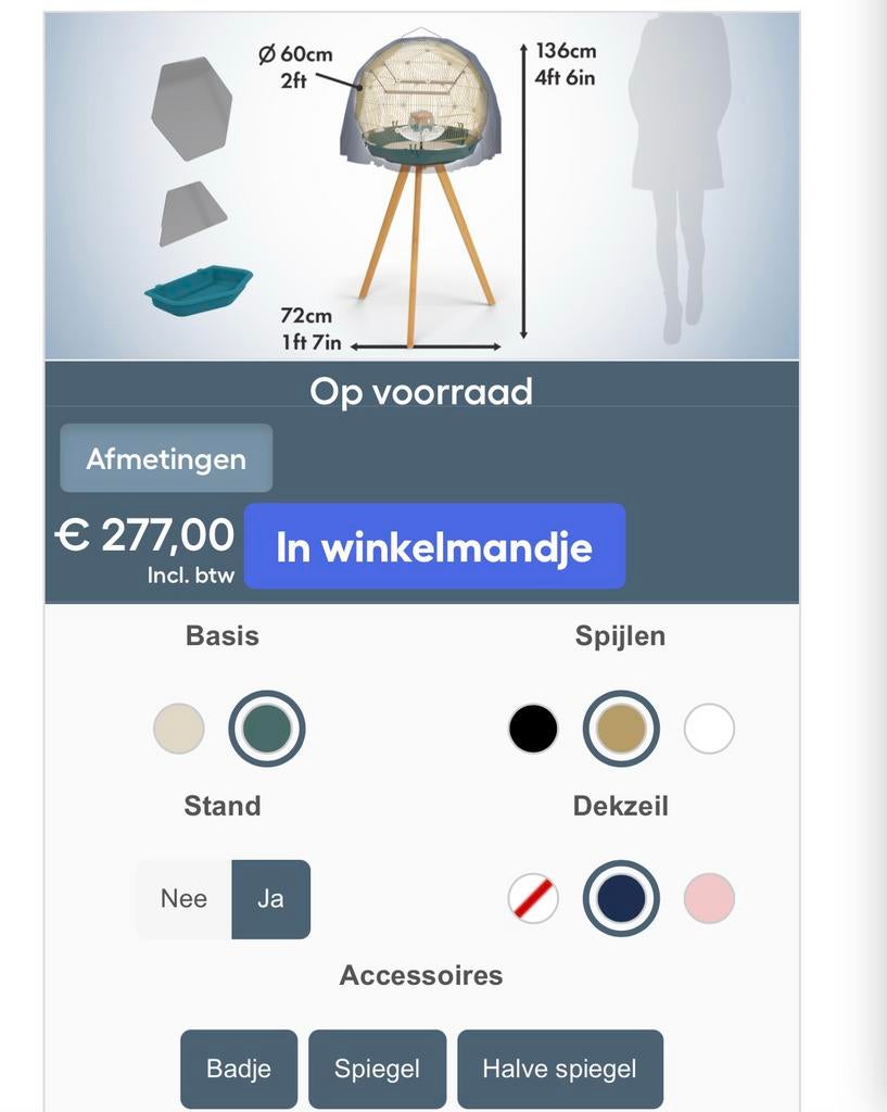 Omlet Geo Designer Vogelkooi – goud incl standaard, Ophalen, Zo goed als nieuw, Metaal, Vogelkooi