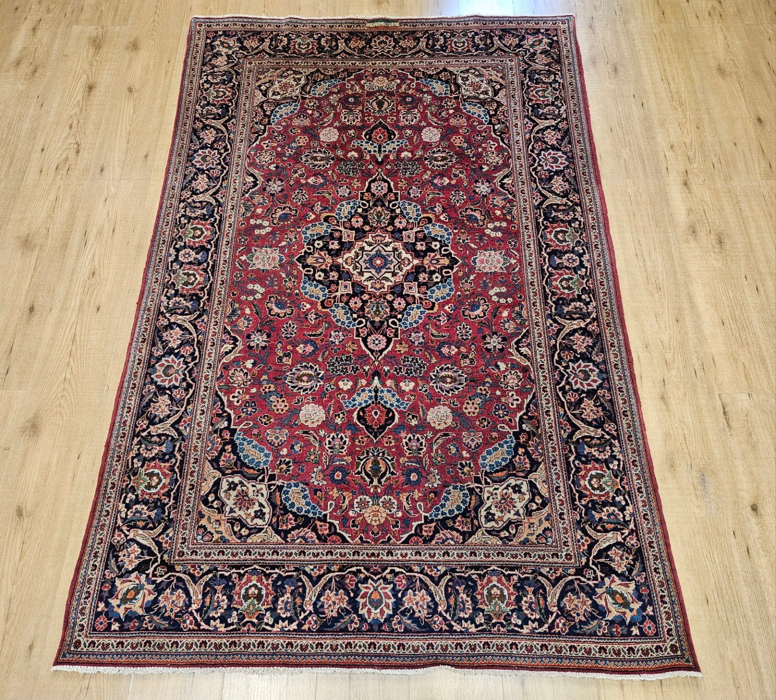 Vintage handgeknoopt perzisch tapijt kashan oud 205x133, Info@SlatsAntiek.nl, Tweedehands, 100 tot 150 cm, Perzisch