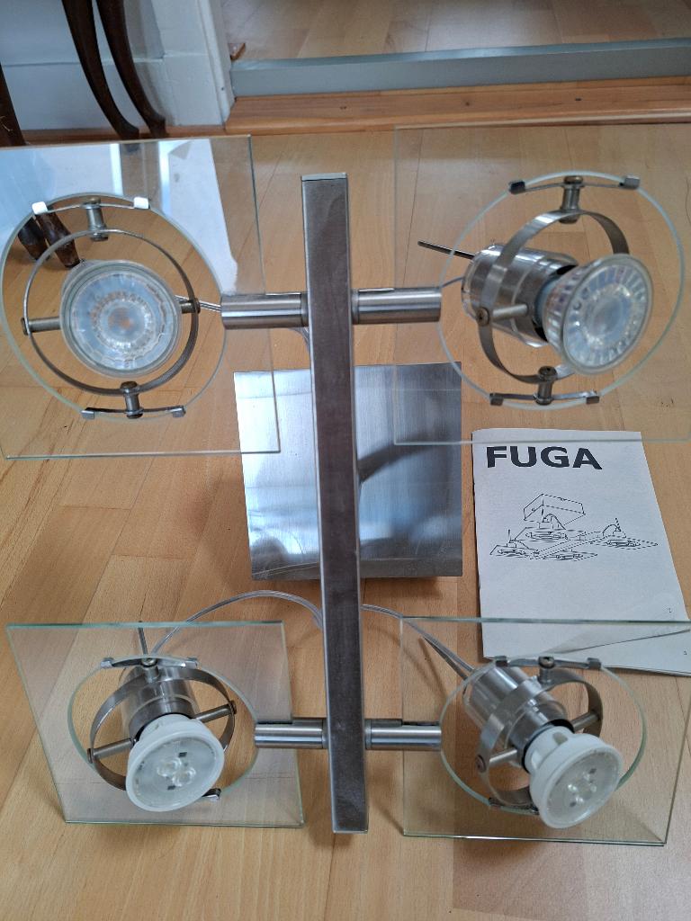 Fuga lamp Ikea roestvrij staal/glas 4 spotjes, Ophalen, Modern strak, Zo goed als nieuw, Glas