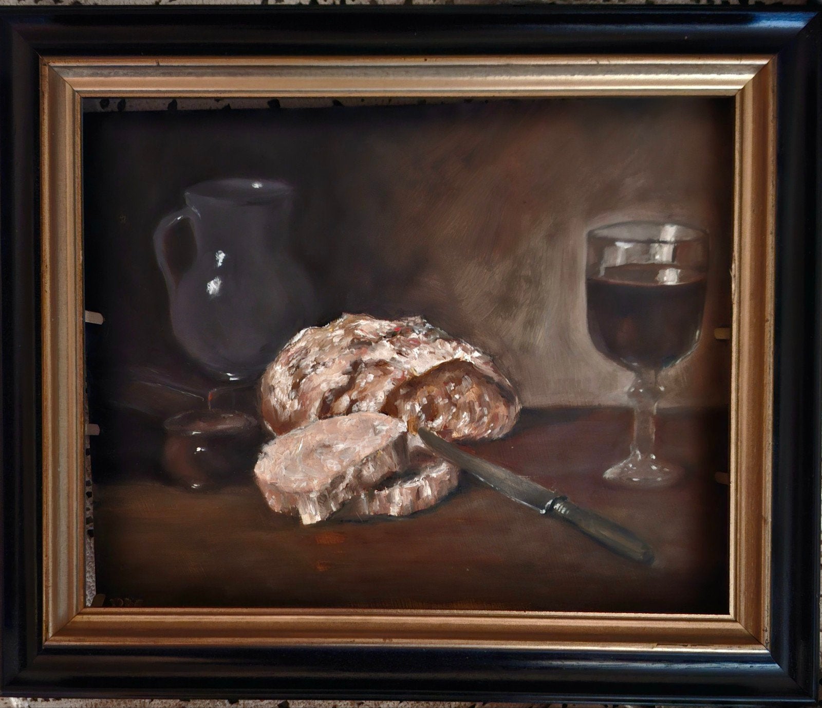 Stilleven brood en wijn, Ophalen of Verzenden