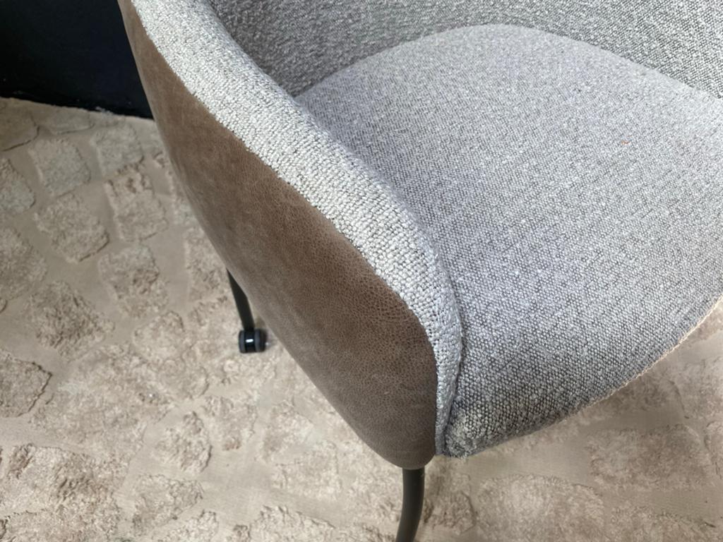 Stoel Soof taupe echt leder verrijdbaar bouclé bekleding, Ophalen, Overige kleuren, Nieuw, Leer