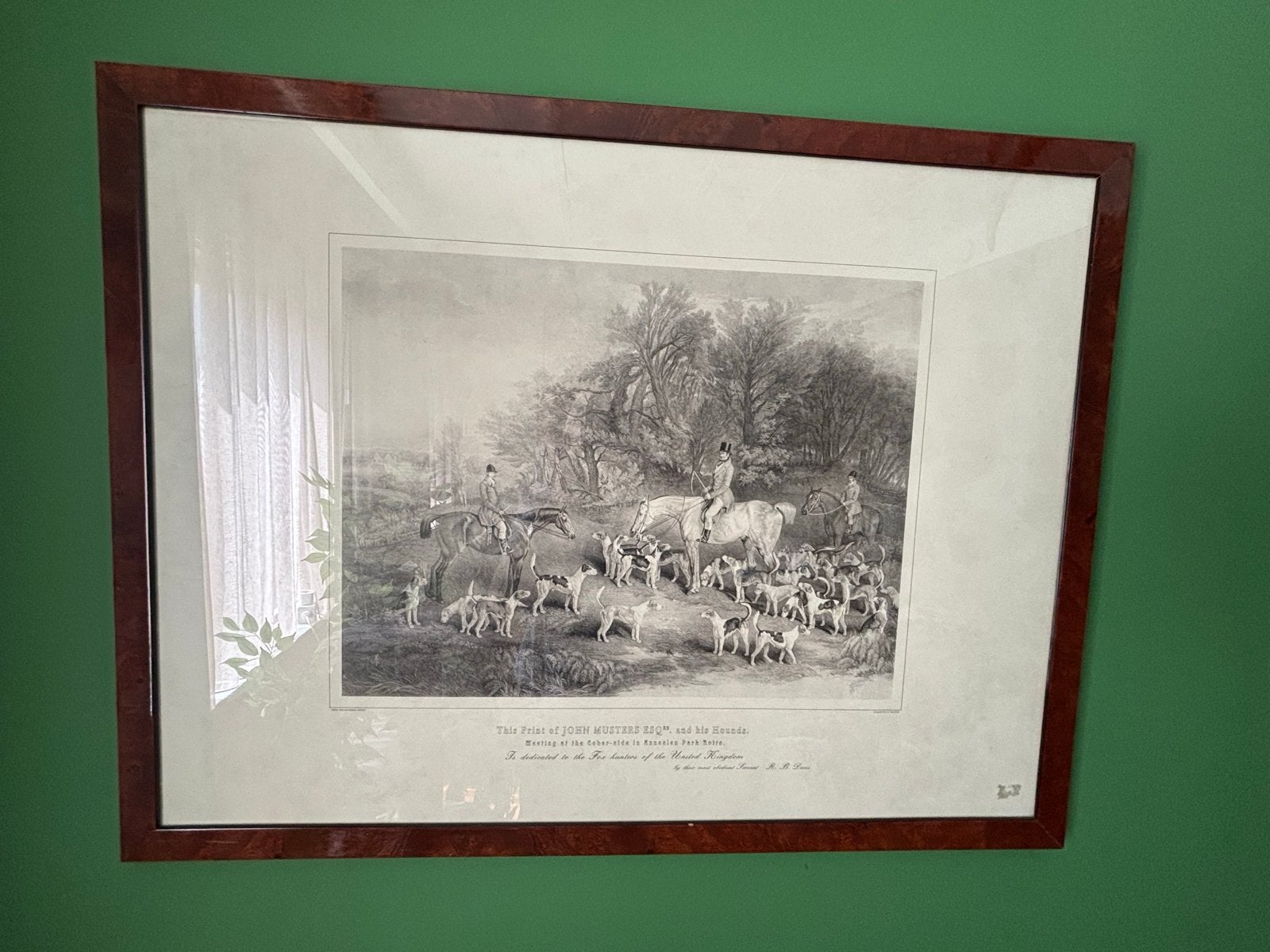 Jachttafereel met Honden en Ruiters, Antiek en Kunst, Gravure, 2000 tot heden, Ophalen, Ingelijst