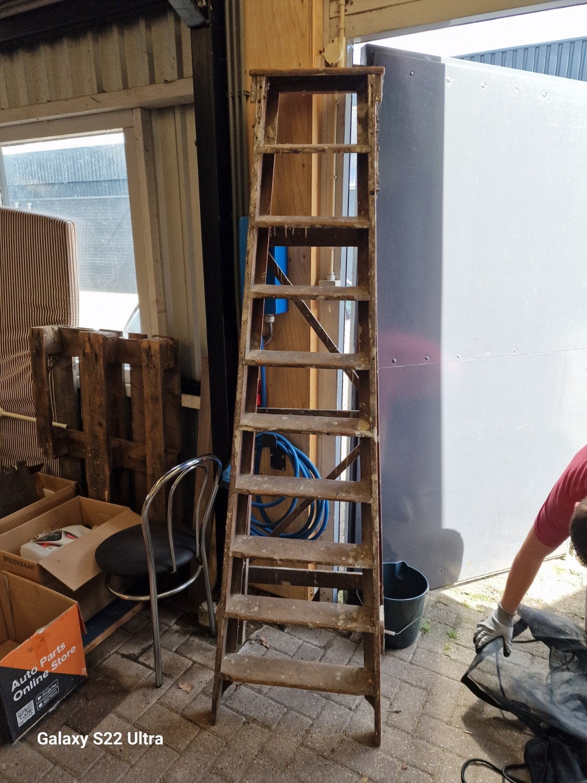 Oude houten ladder - decoratief of functioneel, Ophalen, Gebruikt, Minder dan 2 meter
