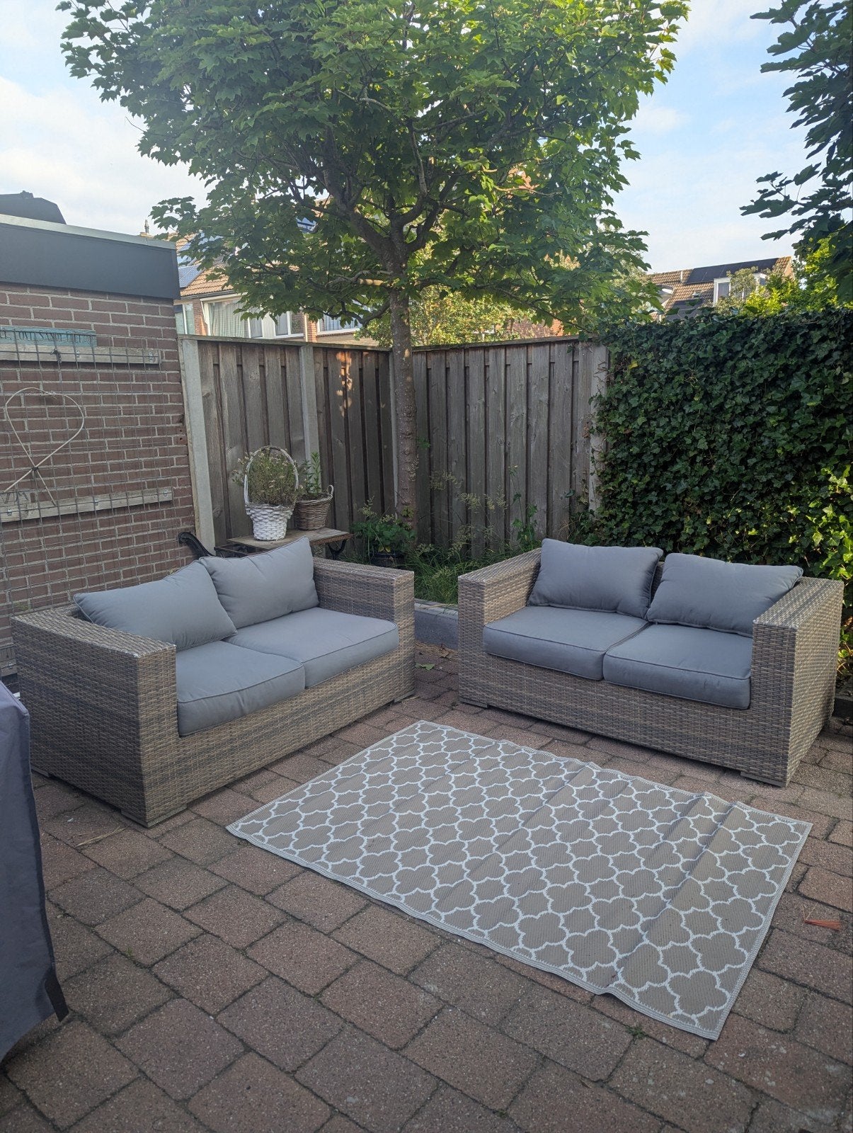 2x wicker lounge bank 159x86,5x 68,5cm, 4 zitplaatsen, Gebruikt, Ophalen of Verzenden, Loungeset