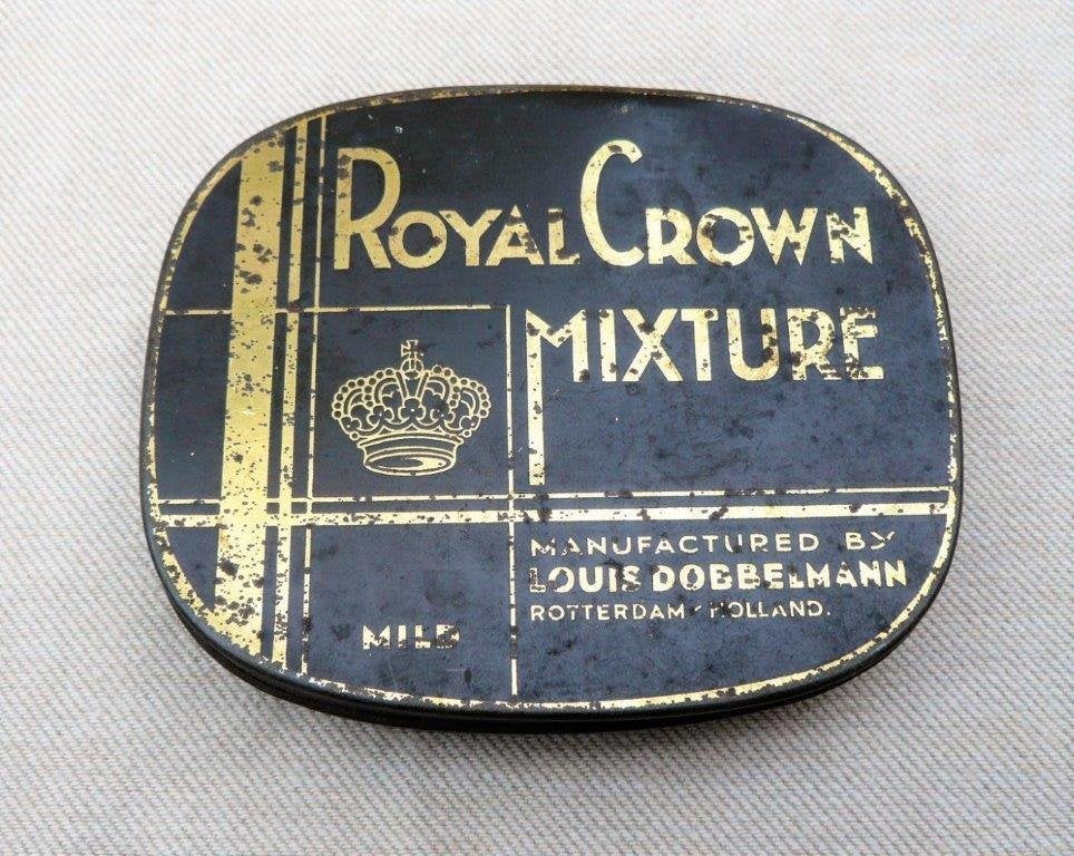 Blik leeg! Royal crown mixture tabac, Dobbelmann  Rotterdam, Ophalen of Verzenden, Gebruikt, Tabaksdoos of Verpakking