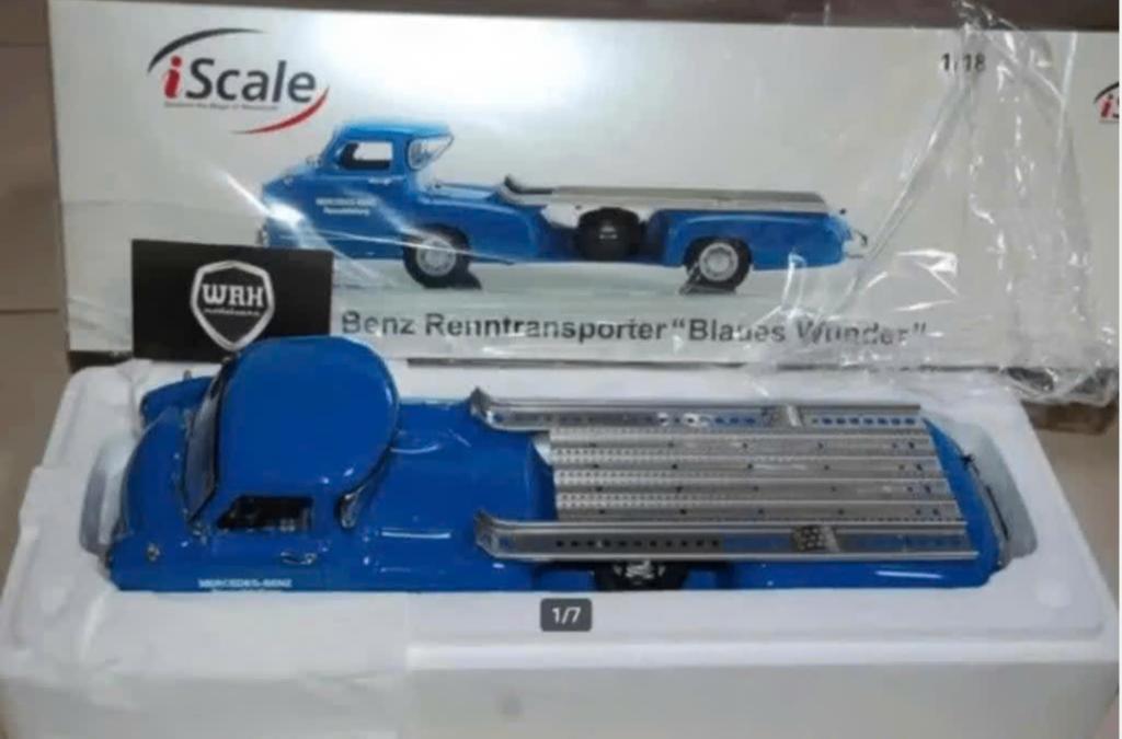 1:18 MERCEDES RENNTRANSPORTER blue Iscale in box WRH, Verzenden, Zo goed als nieuw, Auto, Overige merken