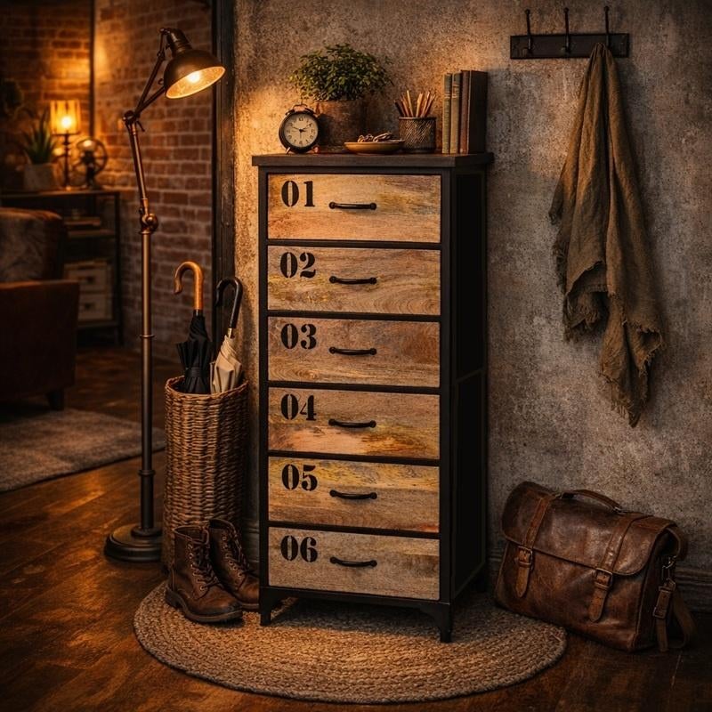 Industrieel Mangohout Ladekast Retro Industrieel Vintage, Huis en Inrichting, Kasten | Ladekasten, Overige houtsoorten, Info@dehanzeherten.nl