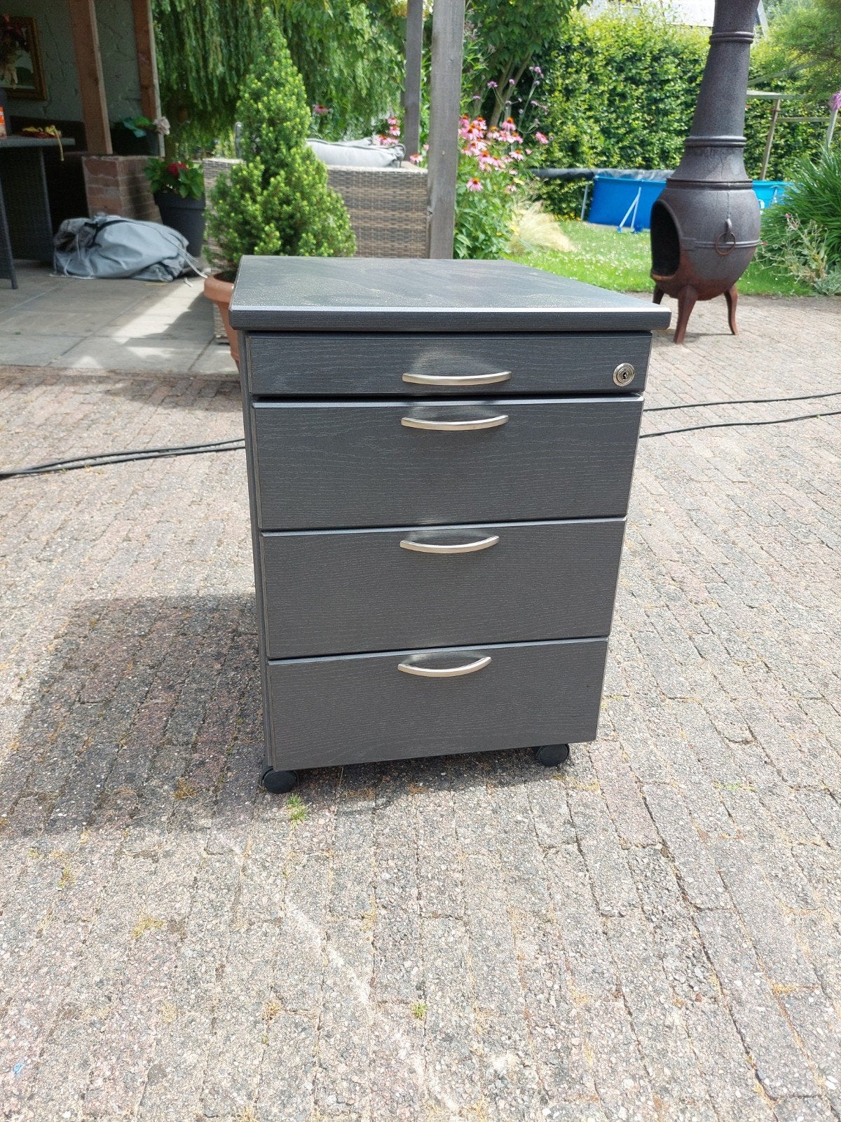 Grijze bureau ladekast met 4 laden en wieltjes, Huis en Inrichting, Ophalen, Minder dan 50 cm, Gebruikt, 3 of 4 laden