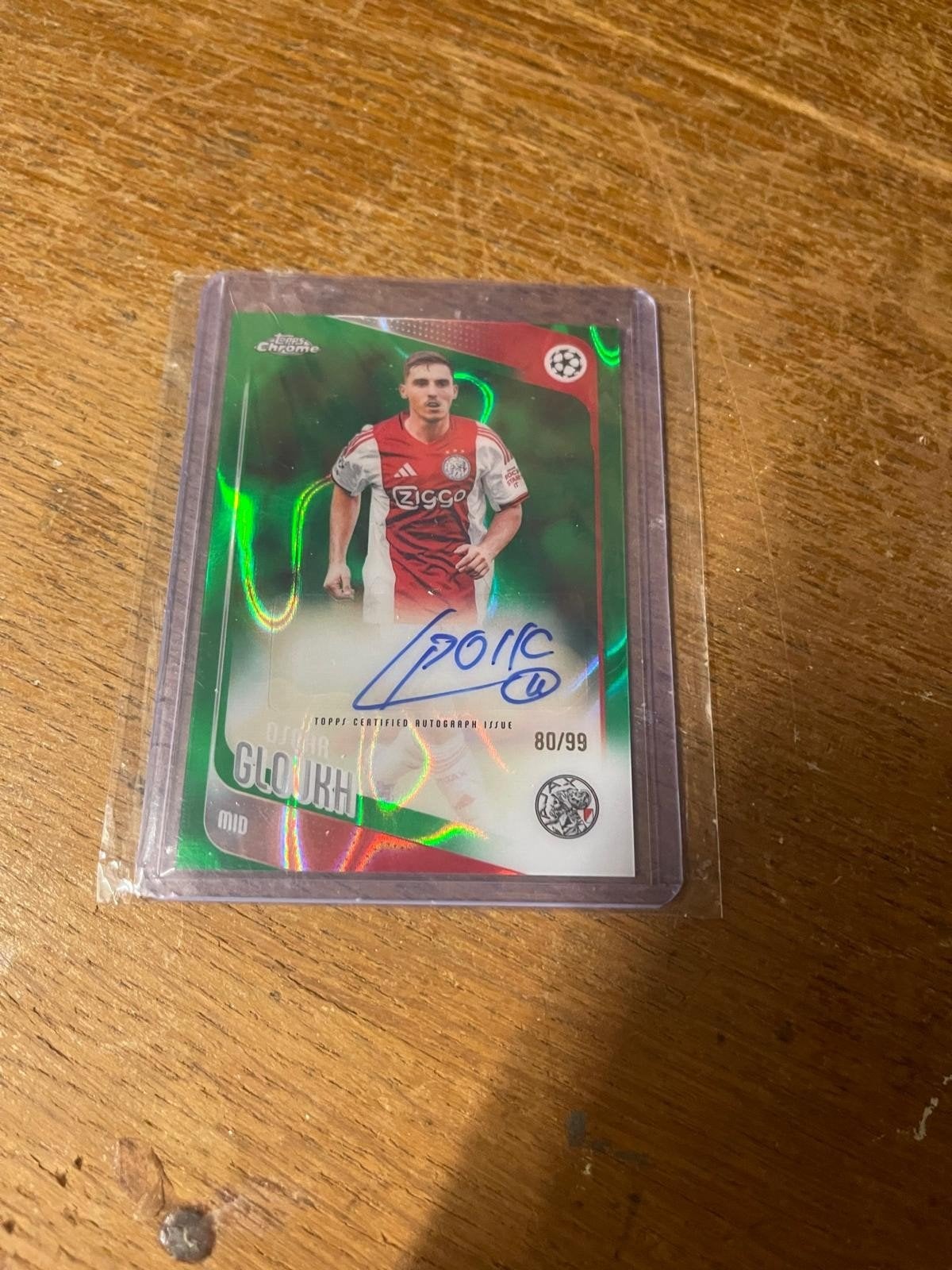 Oscar Gloukh gesigneerde kaart Topps Chrome UEFA, Ophalen of Verzenden, Zo goed als nieuw, Ajax, Spelerskaart