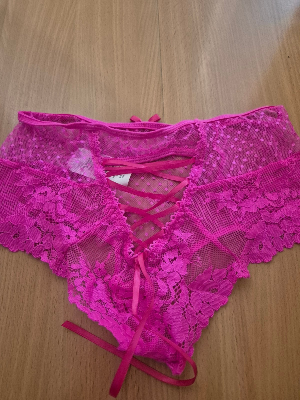Roze Kanten Slipje met Vetersluiting - XS/S, Ophalen of Verzenden, Roze, Slip