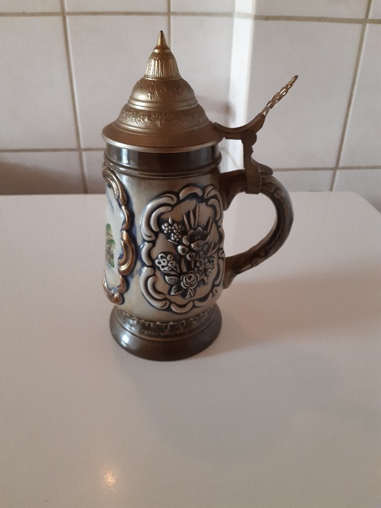 Vintage Bierpul met Deksel - Gedetailleerd Design, Verzamelen, Biermerken, Ophalen of Verzenden, Gebruikt, Pul(len), Overige merken