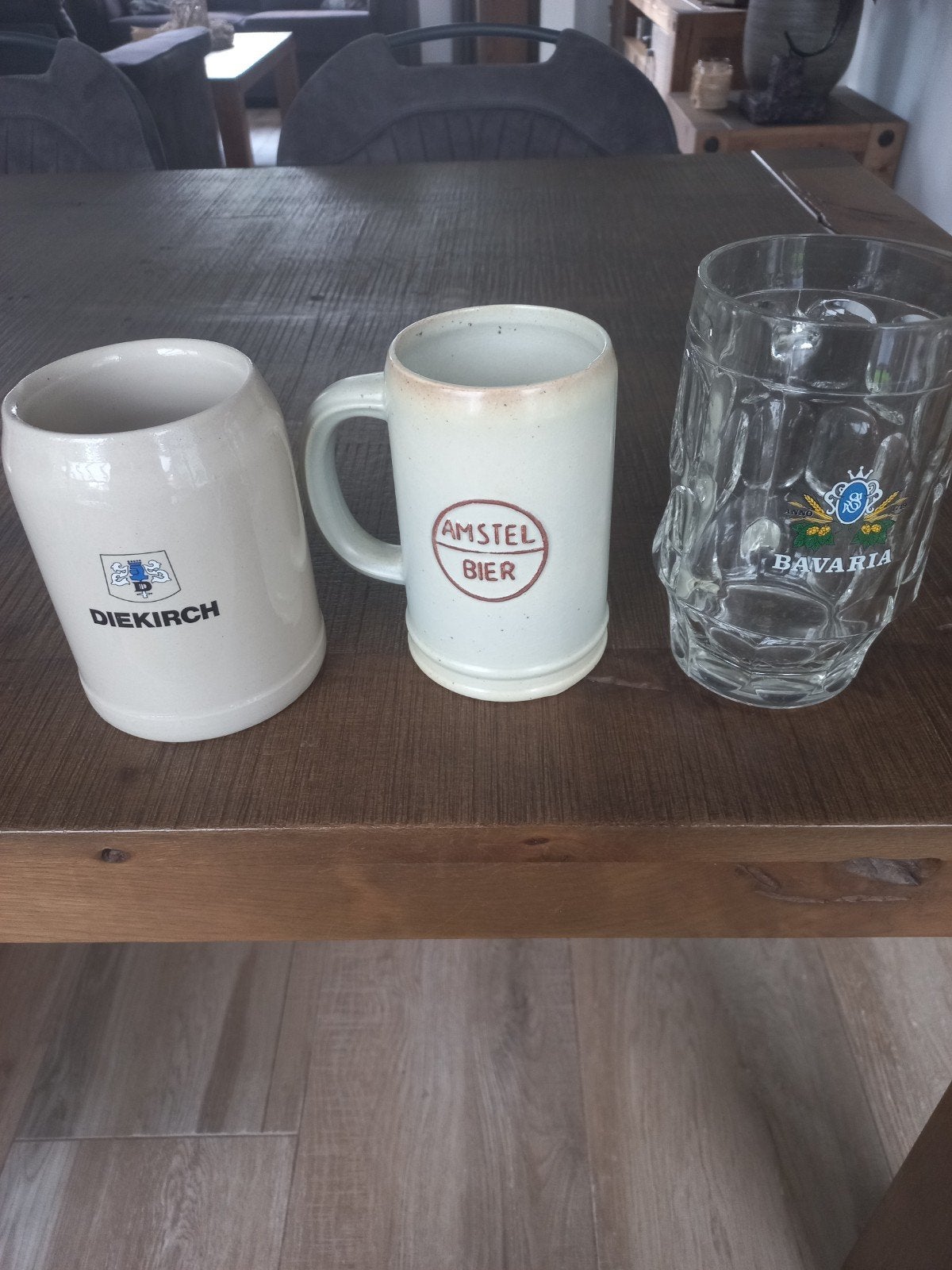 Bierpullen en glas: Amstel, Diekirch, Bavaria, Verzamelen, Biermerken, Ophalen of Verzenden, Gebruikt, Glas of Glazen, Amstel
