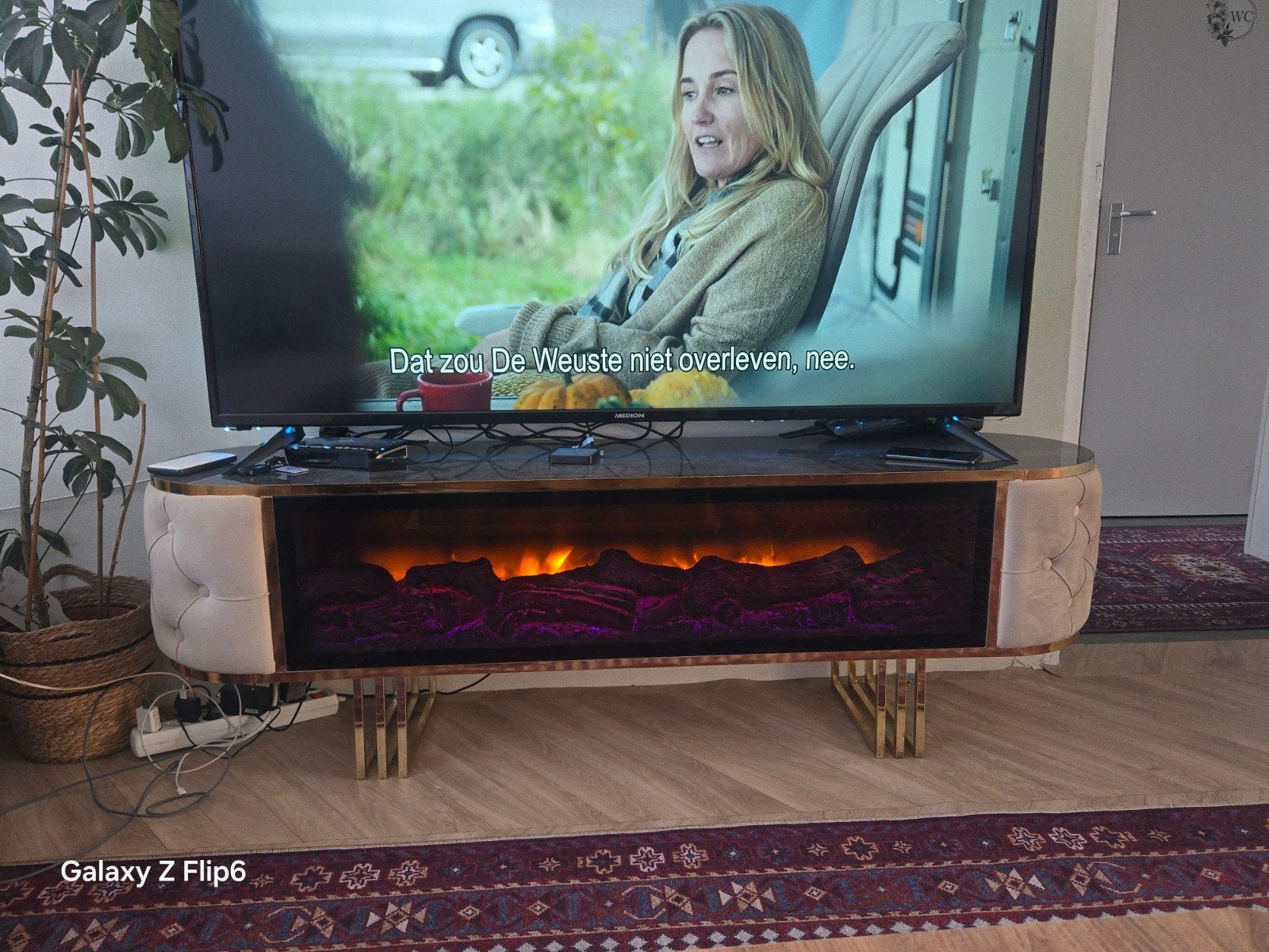 tv meubel met haard elektrische 160×55, Huis en Inrichting, Ophalen, 150 tot 200 cm, Zo goed als nieuw, Minder dan 100 cm
