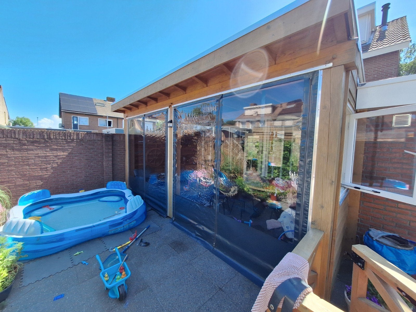 Veranda zeilen in goede staat + bevestigings materiaal, Tuin en Terras, Ophalen, Zo goed als nieuw, Veranda