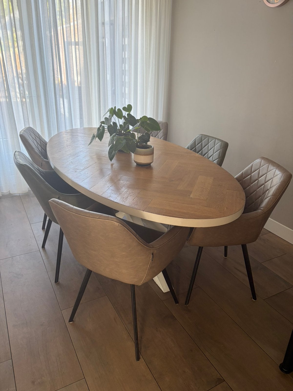 Set van 6 eetkamerstoelen, Huis en Inrichting, Ophalen, Gebruikt, Bruin, Leer