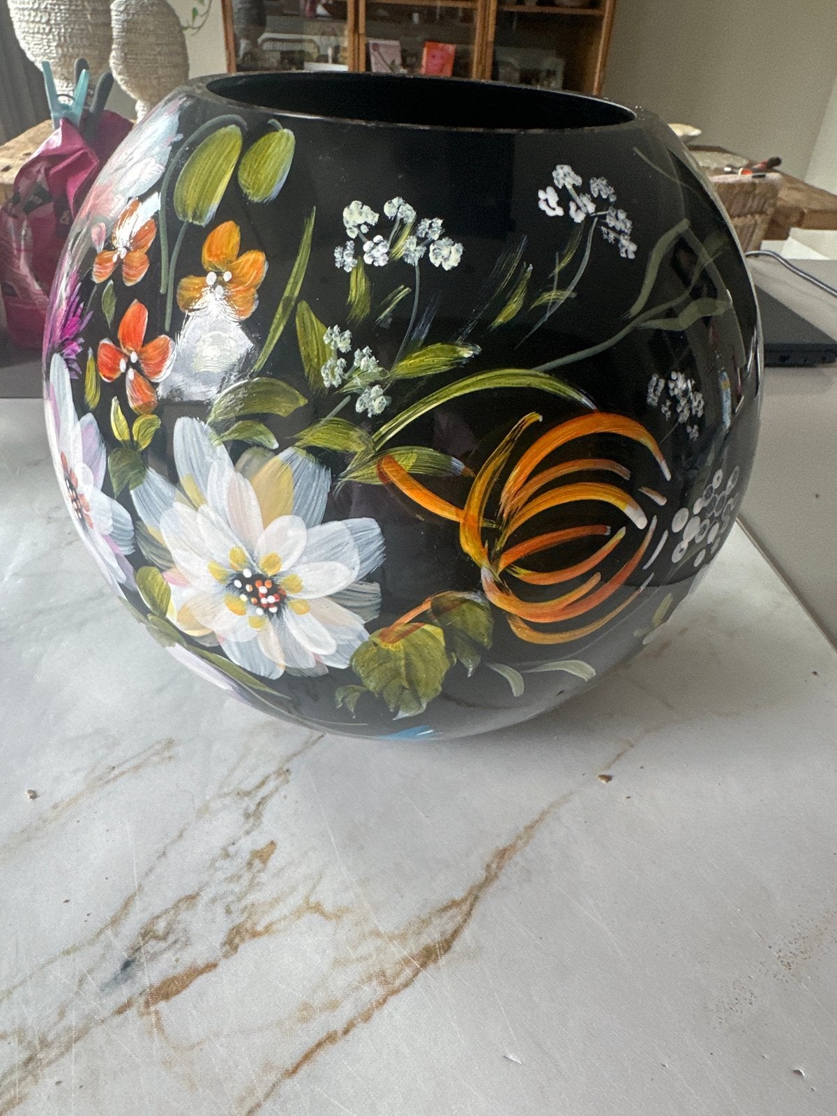 Fidrio decoratieve bloemenvaas, handgeschilderd, zwart, Ophalen