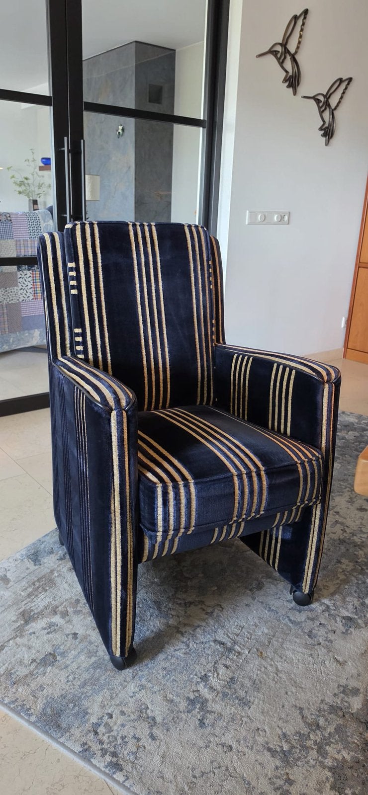 Eetkamer stoelen/ fauteuils, Huis en Inrichting, Stoelen, Ophalen, Blauw, Zo goed als nieuw, Vier