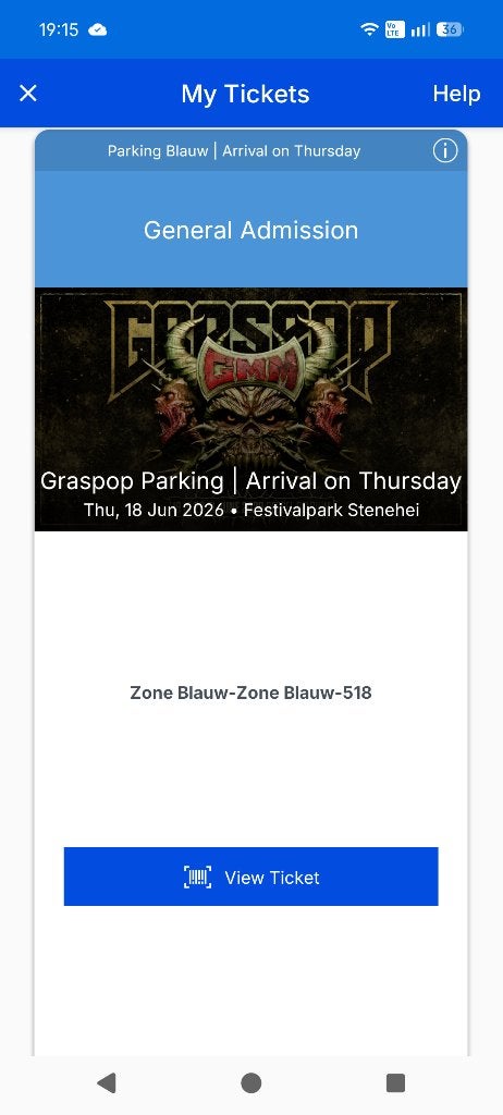 Graspop parkeerticket donderdag, Eén persoon