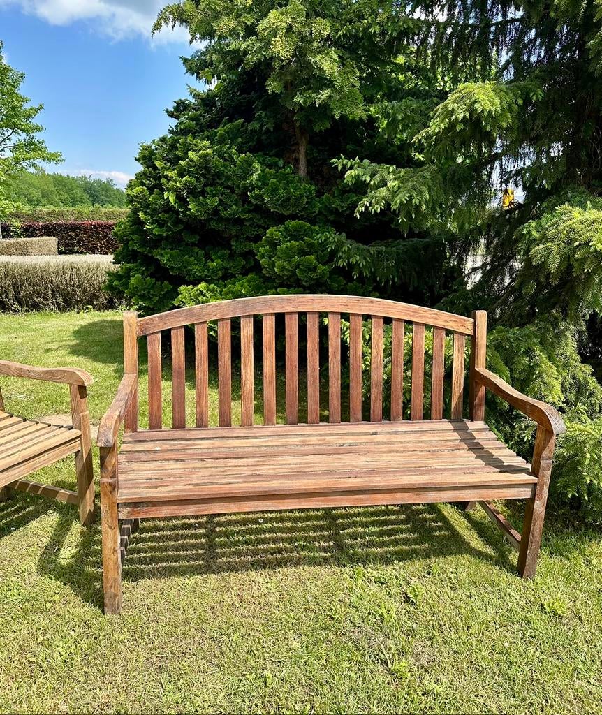 Oude houten teak banken, Tuin en Terras, Tuinbanken, Ophalen, Zo goed als nieuw, Hout