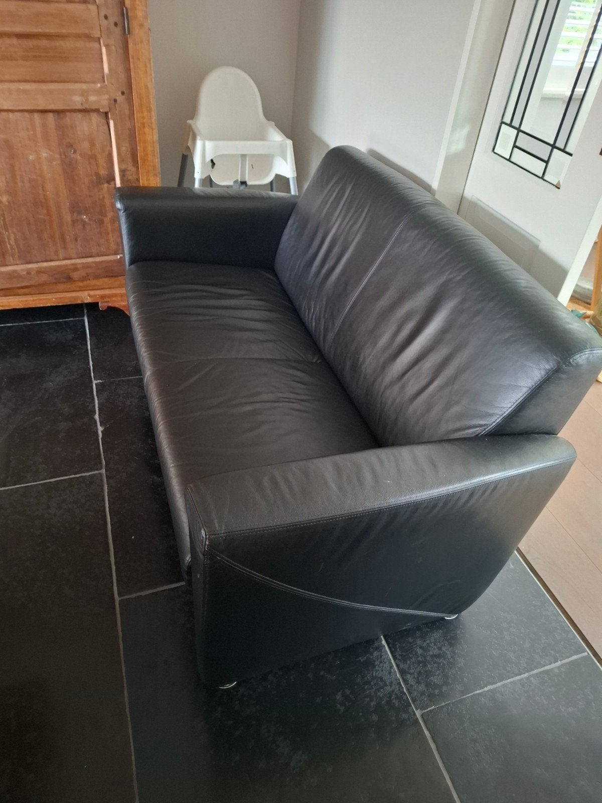 zwart leren montel bankje, Ophalen, Gebruikt, 150 tot 200 cm, Tweepersoons