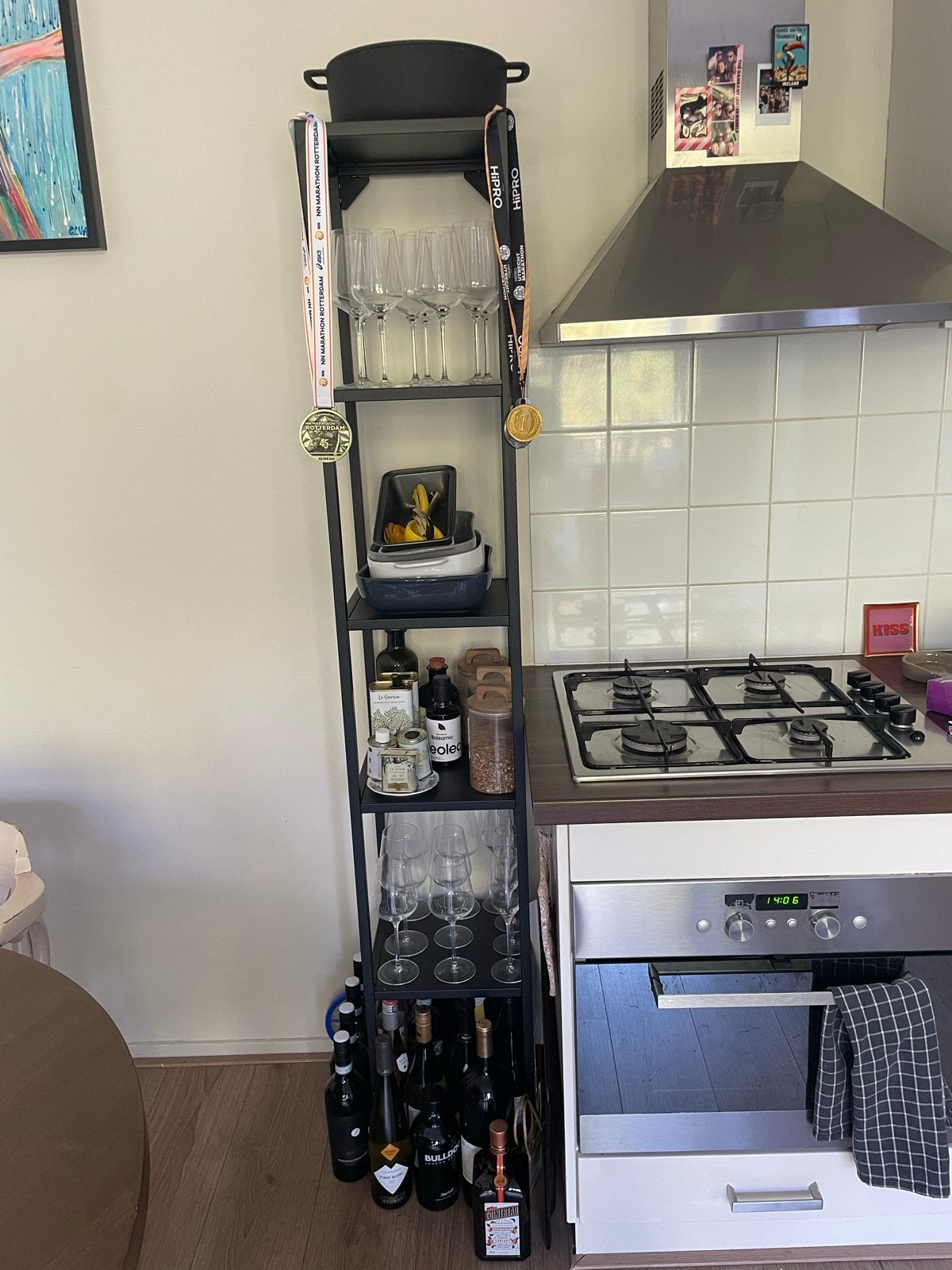 Zwart metalen rek met 6 planken - ideaal voor keuken/bar, Ophalen of Verzenden, Gebruikt