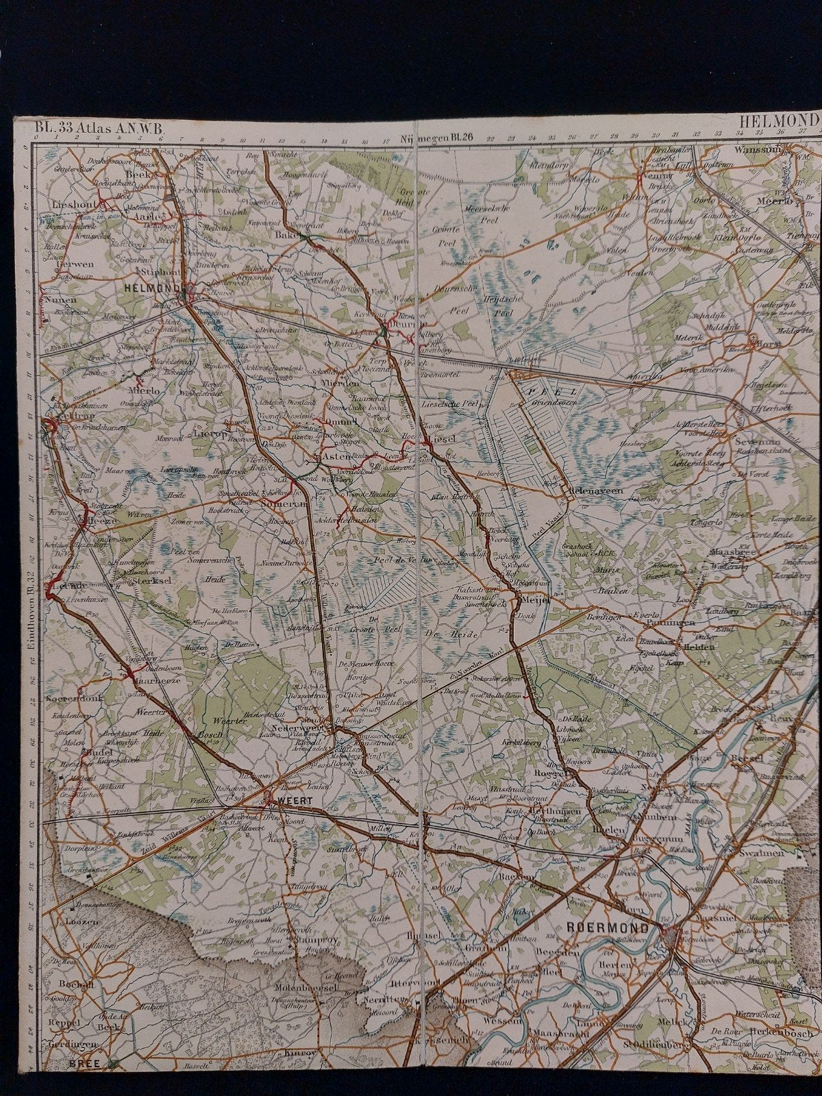 33 / Helmond en omgeving plattegrond uit Atlas ANWB uit 1920, Gelezen, ANWB, Ophalen of Verzenden, Landkaart