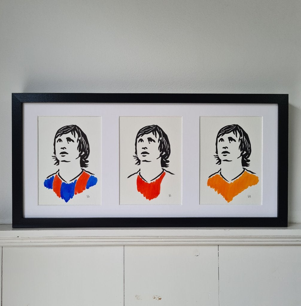 Johan Cruyff (drieluik in zwarte lijst), Oorspronkelijke maker, Nieuw, Ophalen of Verzenden, Schilderij