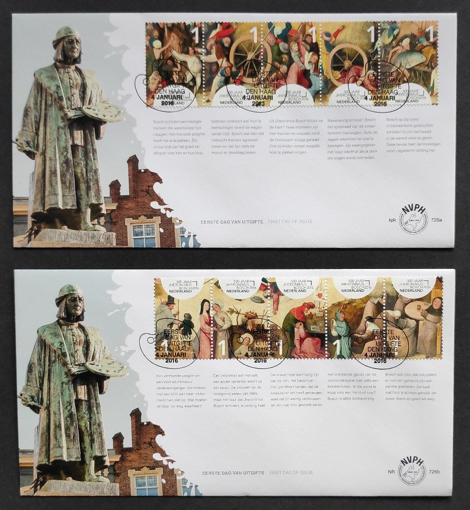 Eerstedagenvelop E726 a-b (Jheronimus Bosch 2016), Postzegels en Munten, Verzenden, Onbeschreven, Nederland