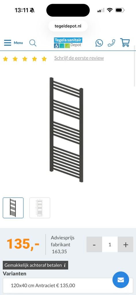 Eastbrook Wendover Multirail Radiator 120x40cm Antraciet, Ophalen, Radiator, Nieuw, Minder dan 60 cm