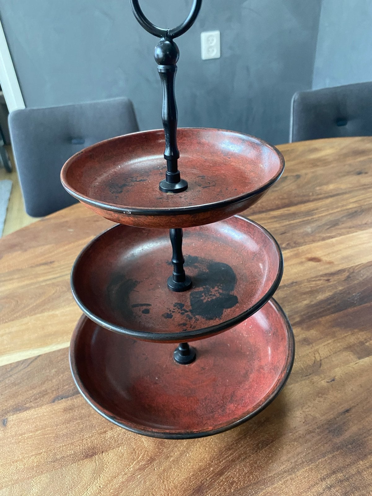 Metalen 3-laags etagère - Industrieel/Landelijk, Met handvatten, Schaal, Rond, Ophalen of Verzenden