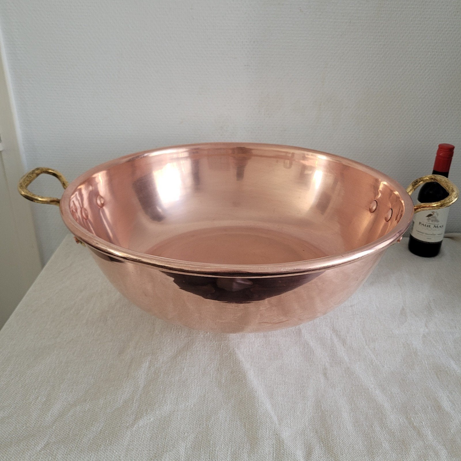 grote antieke koperen franse jampan confiturepan pan  42 cm, Huis en Inrichting, Keuken | Potten en Pannen, Ophalen of Verzenden