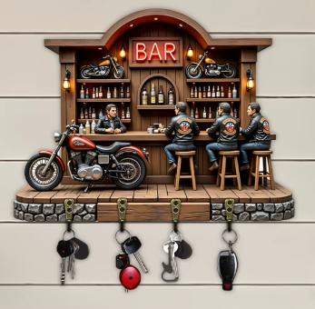Prachtig metalen sleutelrek Bar met motorclub (30x23cm)