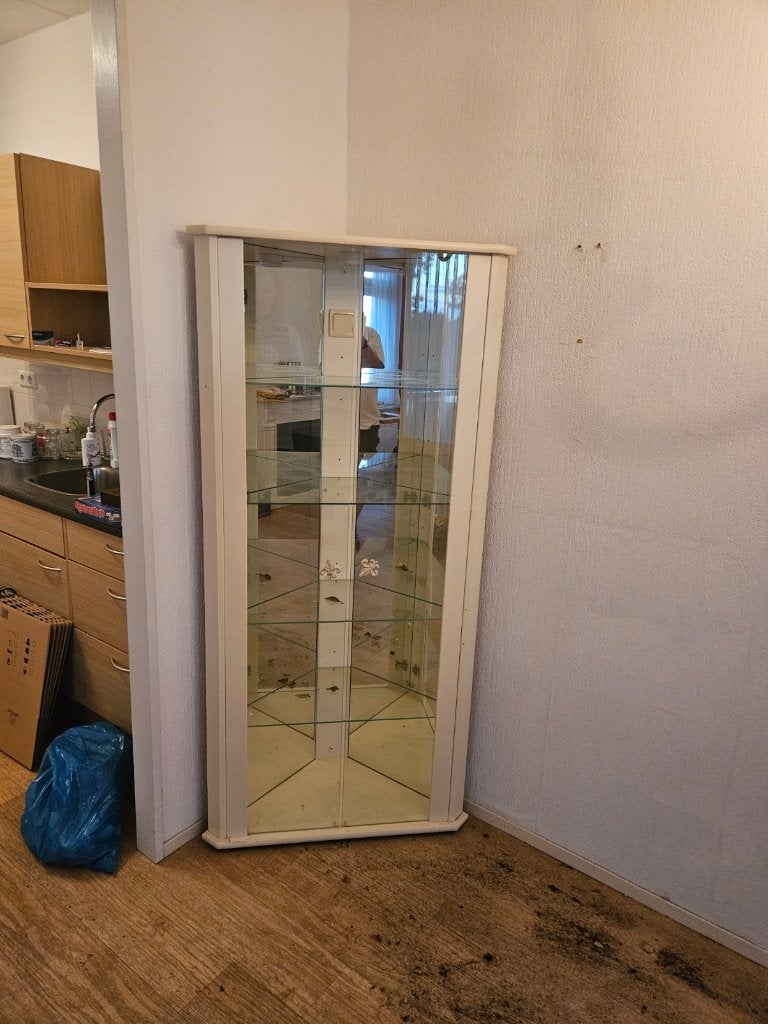 Hoek vitrinekast glas/spiegel, Ophalen, 50 tot 100 cm, Glas, Klassiek/ modern
