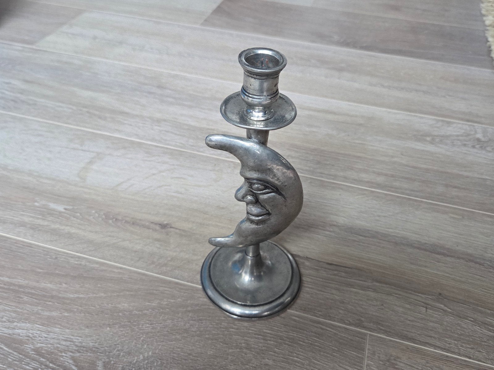 Duitse Tin Kandelar Kaarsenhouder Lachende Maan 22cm Vintage, Antiek en Kunst, Ophalen