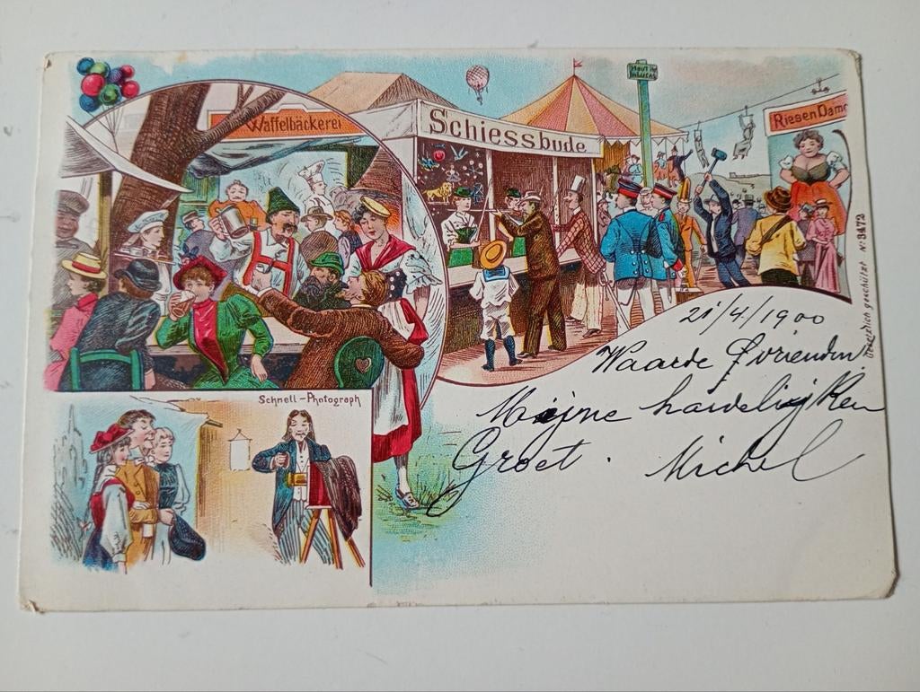 Lithokaart Kermis 1900, Ophalen of Verzenden, Voor 1920, Gelopen, Feest(dag)