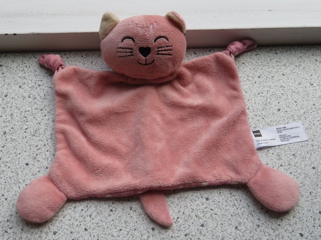 Knuffeldoek poes kat poesje katje van Hema roze  genopt, Ophalen of Verzenden, Zo goed als nieuw, Wasbaar, Kat