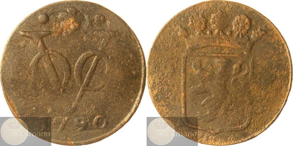 V.O.C. - Holland - Duit 1790 'Dordrecht', Postzegels en Munten, Ophalen of Verzenden, Vóór koninkrijk, Overige waardes, Losse munt