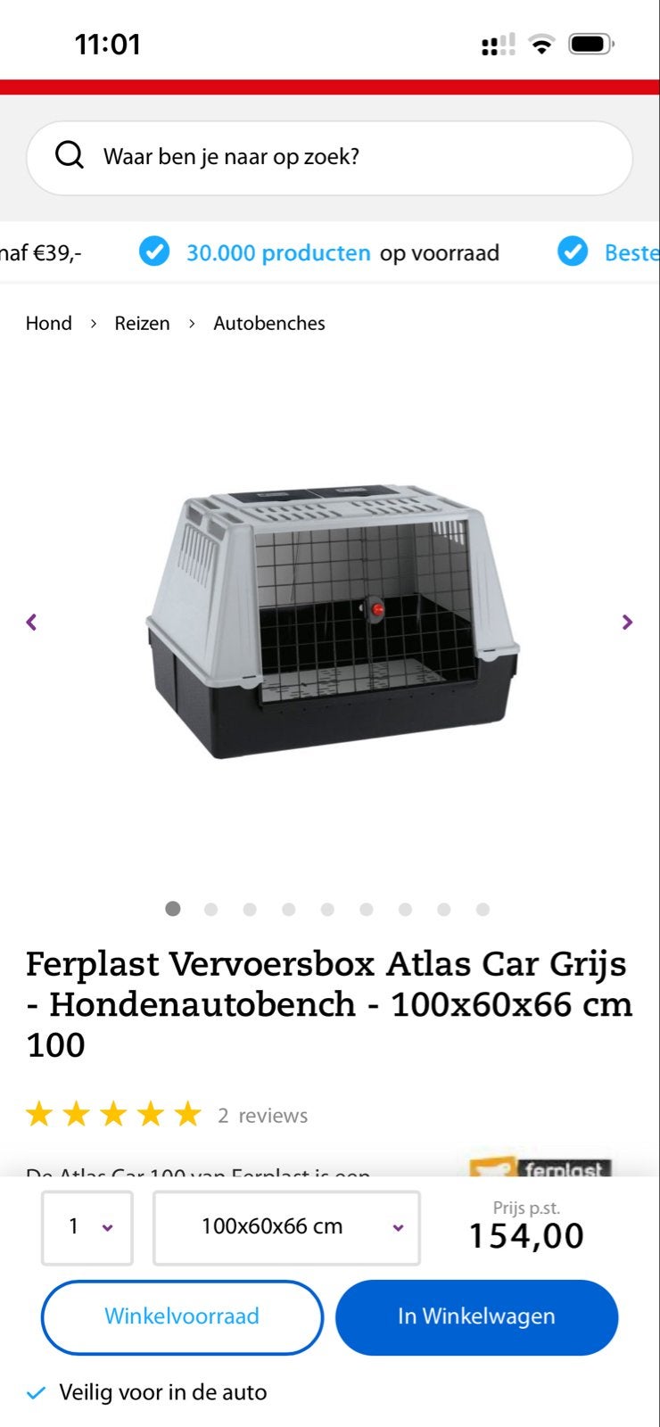Ferplast vervoersbox hond, Dieren en Toebehoren, Ophalen, Gebruikt