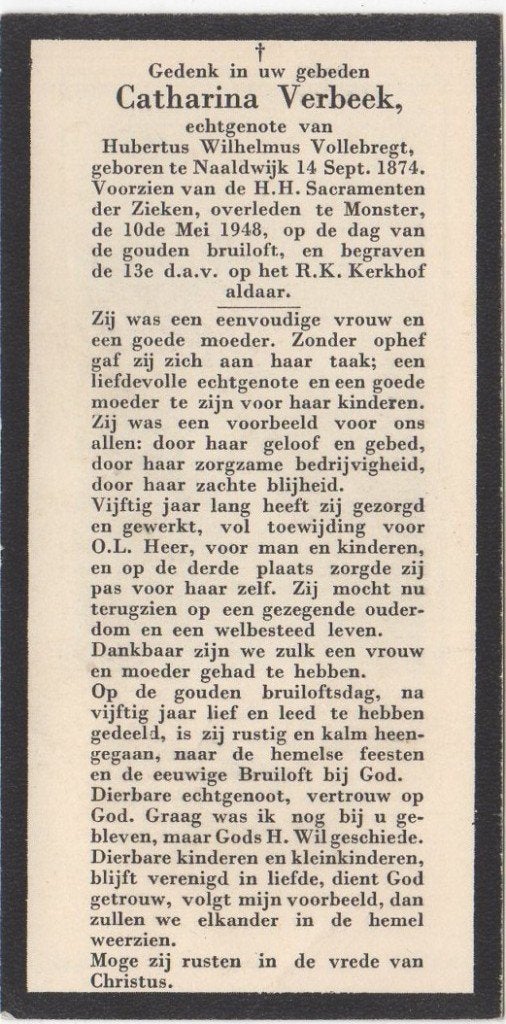 Catharina Verbeek 1874 Naaldwijk + 1948 Monster, 73 jaar, Ophalen of Verzenden
