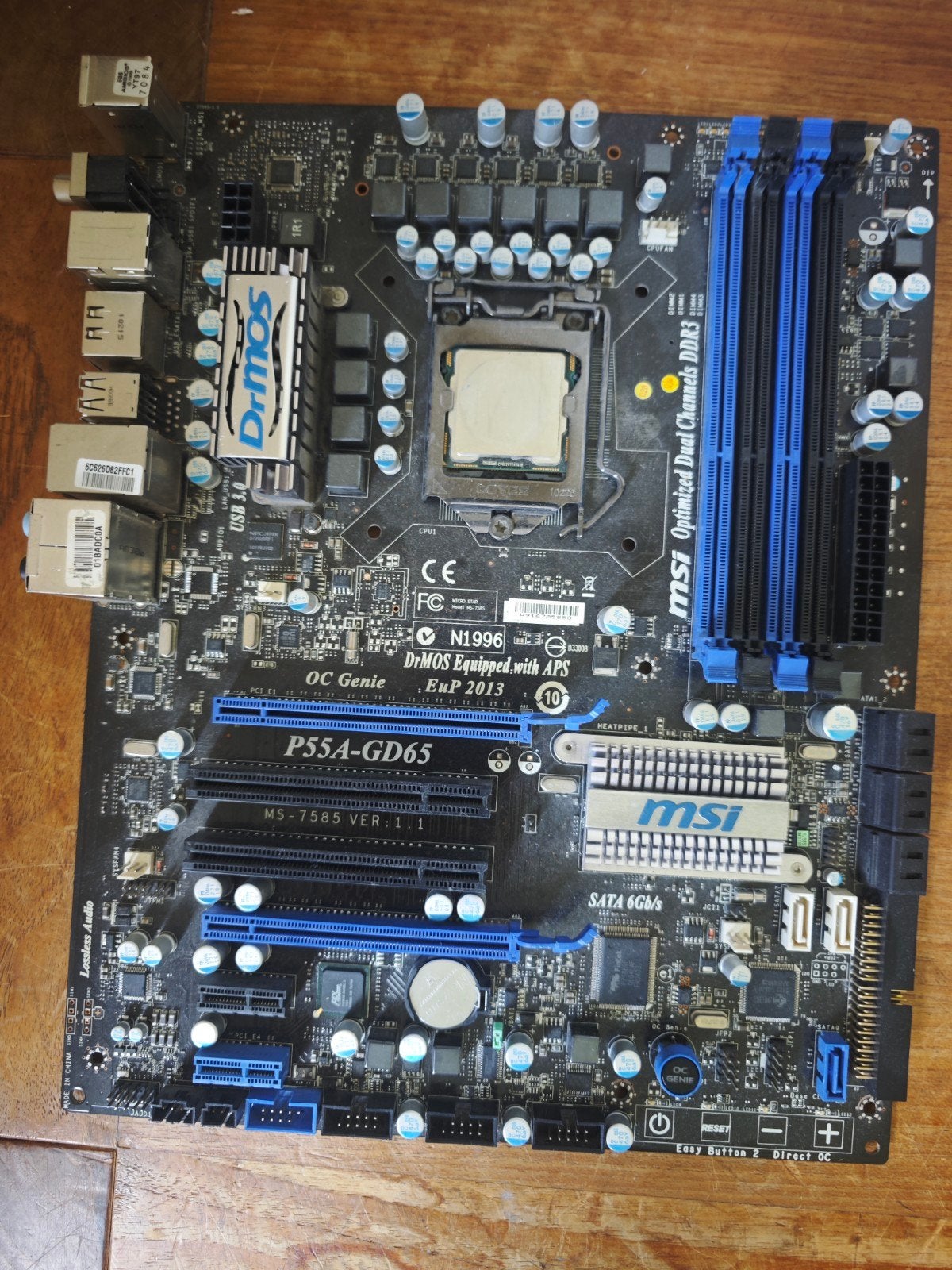 MSI P55A-GD65 moederbord met Intel i7 860 CPU, LGA 1156, Gebruikt, DDR3, Ophalen of Verzenden