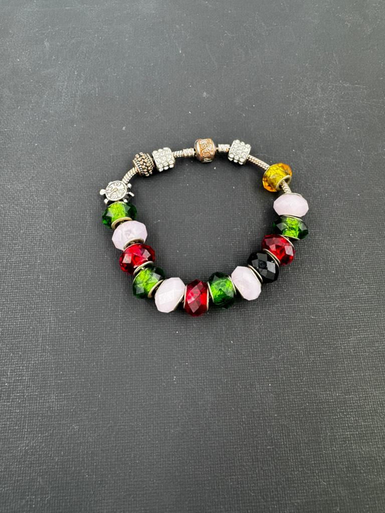 Bedelarmband stijl met kleurrijke facet kralen –Pandora look, Ophalen of Verzenden, Zo goed als nieuw, Met strass