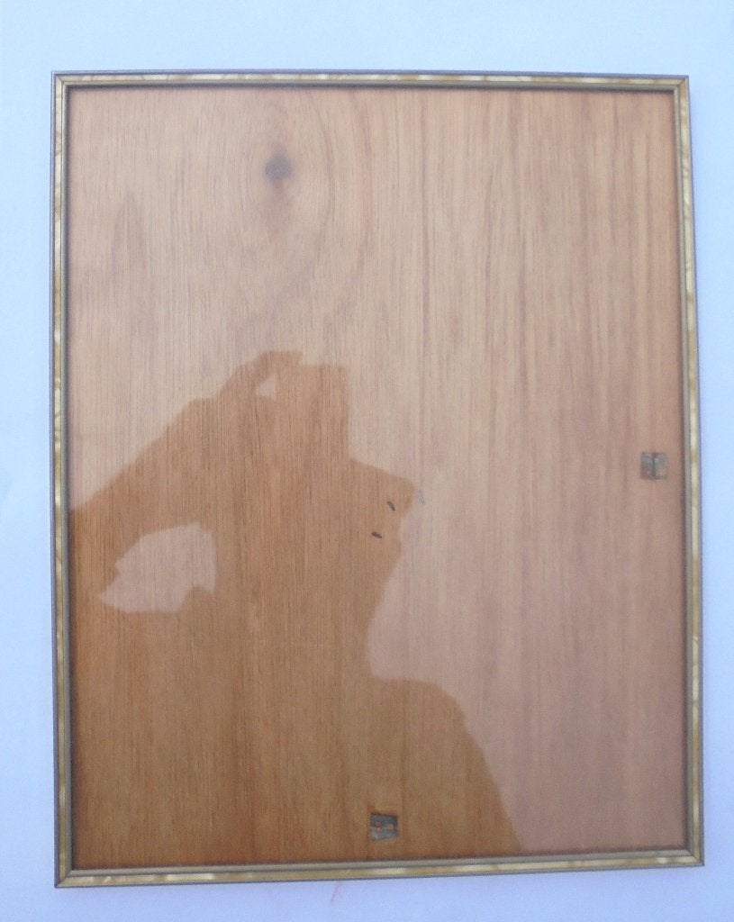 Vintage fotolijst (30x24 cm) met ingelegde lijst en bol glas, Ophalen of Verzenden, Gebruikt