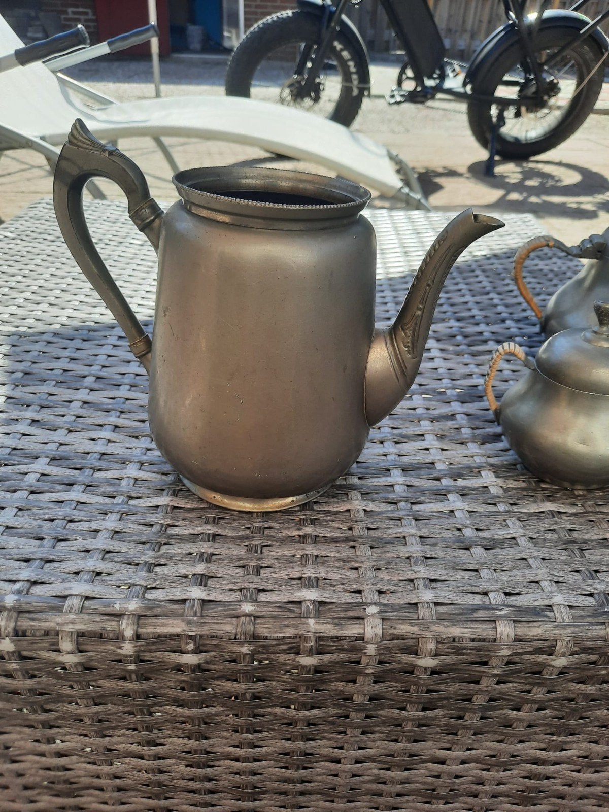 Antiek Tinnen Servies Set - Theepot, Suikerpot, Melkkan, Ophalen of Verzenden